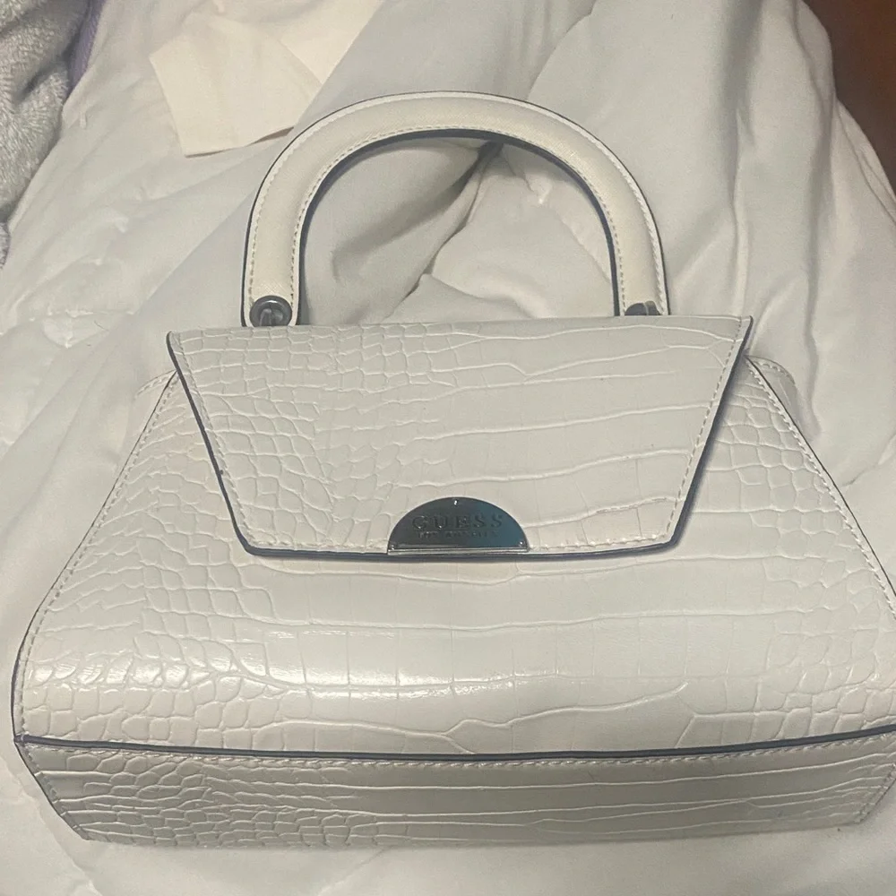 Guess White Croc-Embossed Top-Handle Satchel - Picture 1 of 7